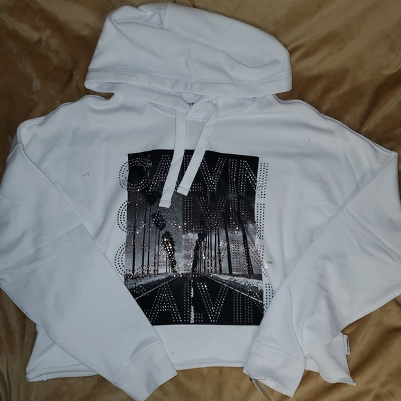 Calvin Klein M Medium Crop Top Sweater Hooded whit - Picture 1 of 4